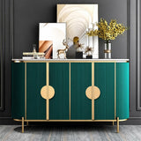 White Marble Top 4 Door Green Fluted Sideboard Gold Trimmed