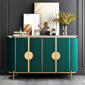 White Marble Top 4 Door Green Fluted Sideboard Gold Trimmed