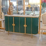 White Marble Top 4 Door Green Fluted Sideboard Gold Trimmed