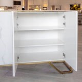 White Marble Top 4 Door Fluted Wide Sideboard Gold Trimmed