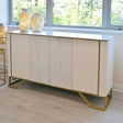 White Marble Top 4 Door Fluted Wide Sideboard Gold Trimmed