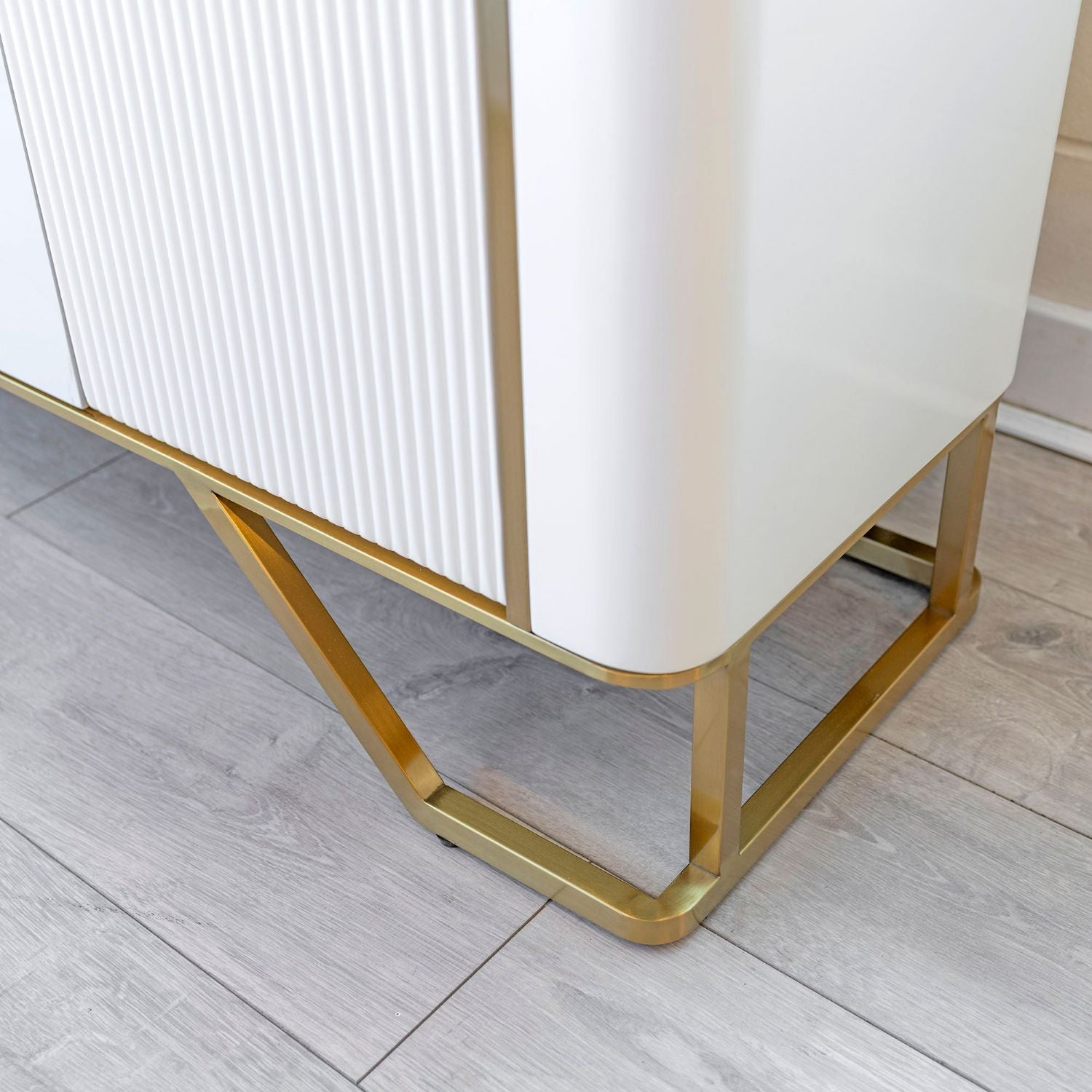 White Marble Top 4 Door Fluted Wide Sideboard Gold Trimmed