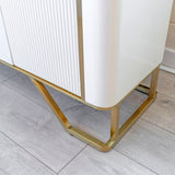 White Marble Top 4 Door Fluted Wide Sideboard Gold Trimmed