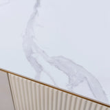 White Marble Top 4 Door Fluted Wide Sideboard Gold Trimmed