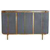 Black Marble Top 4 Door Grey Ribbed Sideboard Gold Trimmed
