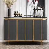 Black Marble Top 4 Door Grey Ribbed Sideboard Gold Trimmed