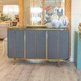 Black Marble Top 4 Door Grey Ribbed Sideboard Gold Trimmed