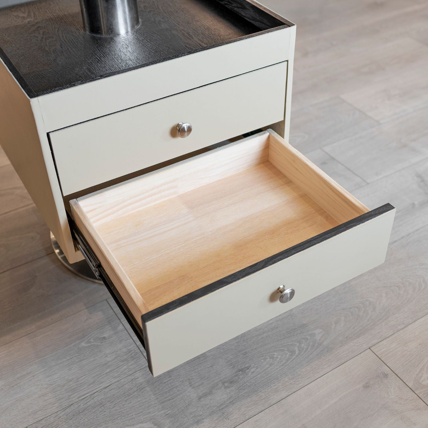 Taupe Leather Effect Top 2 Drawer Arc Design Executive Desk