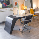 Taupe Leather Effect Top 2 Drawer Arc Design Executive Desk