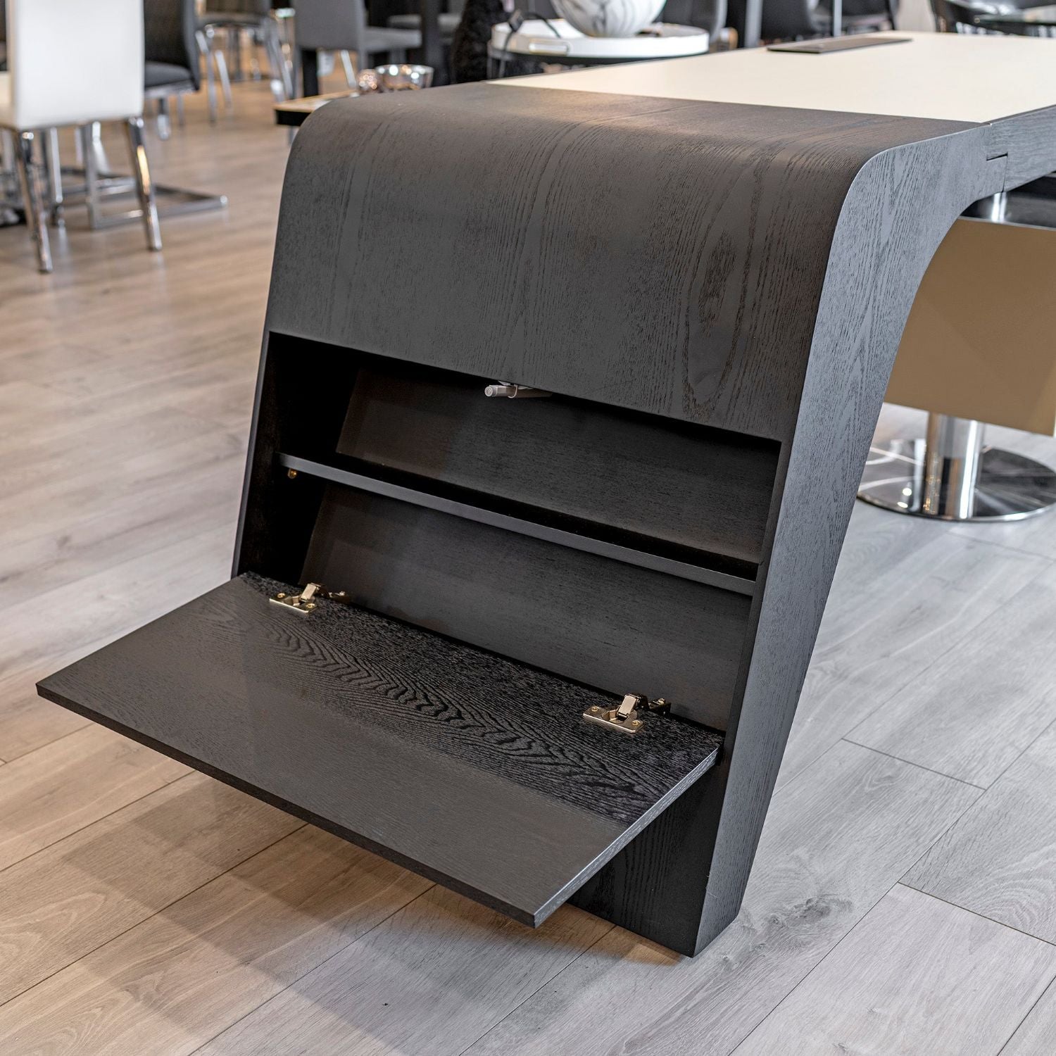 Taupe Leather Effect Top 2 Drawer Arc Design Executive Desk