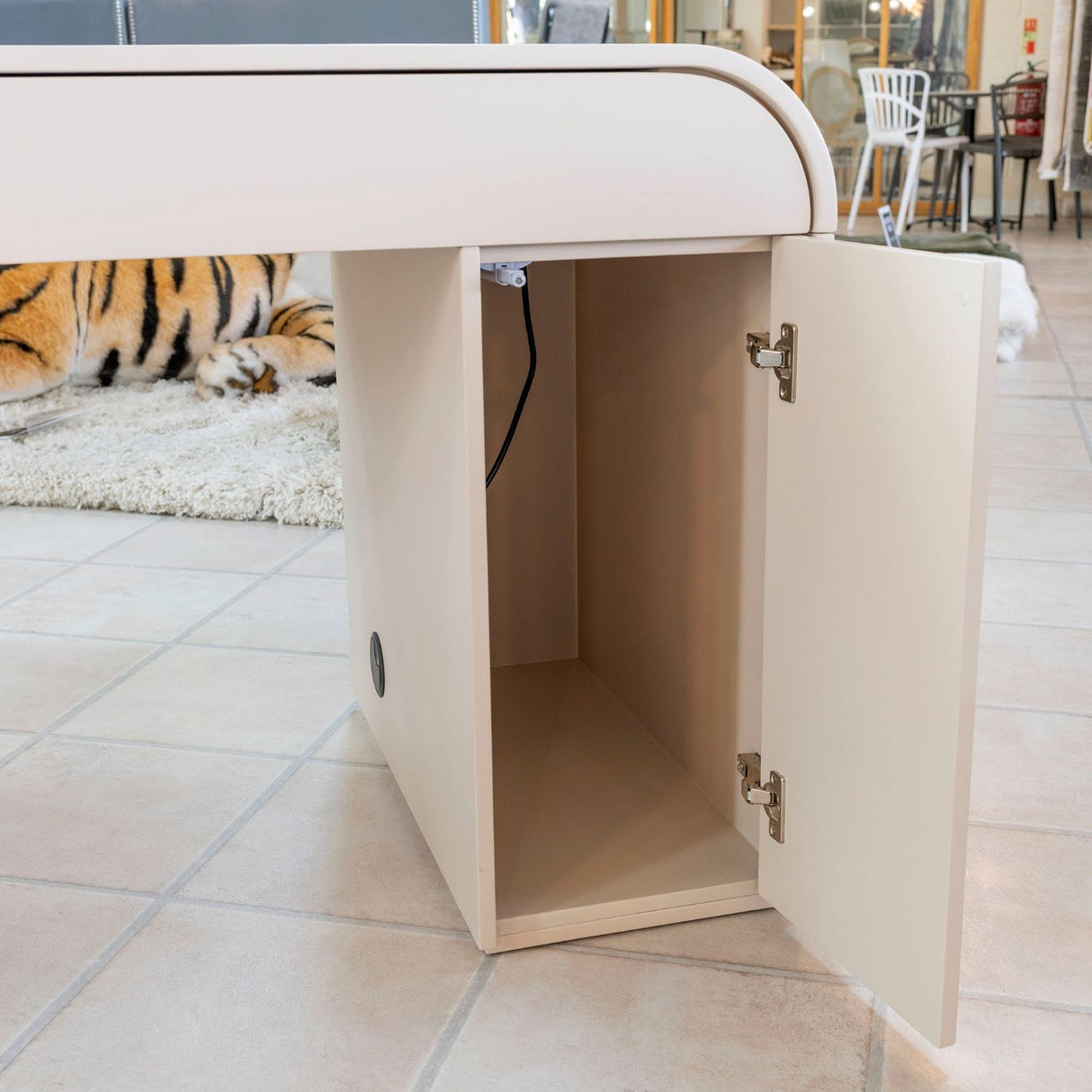 Taupe Acrylic Curved 1 Door 3 Drawer Arc Writing Desk