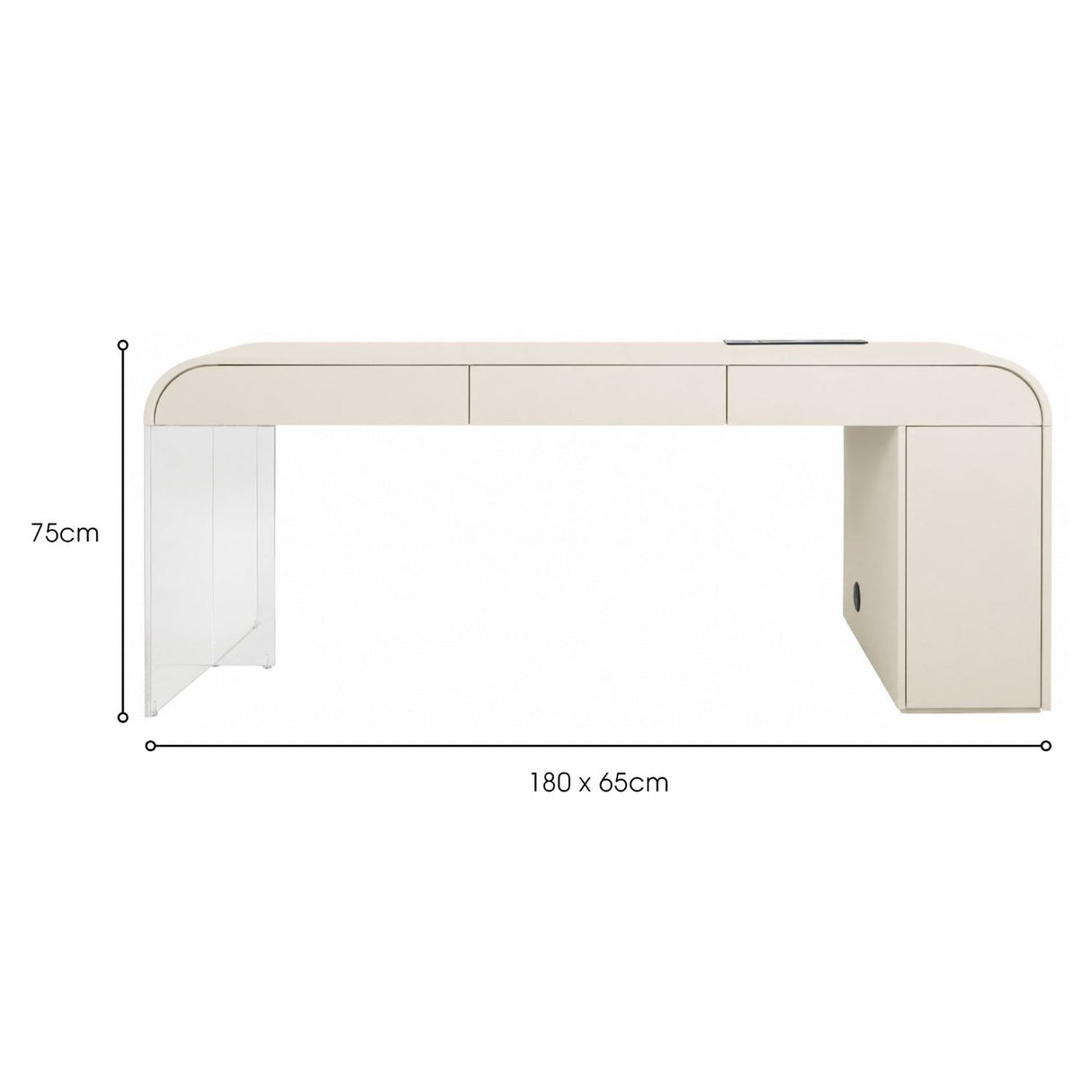 Taupe Acrylic Curved 1 Door 3 Drawer Arc Writing Desk