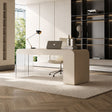 Taupe Acrylic Curved 1 Door 3 Drawer Arc Writing Desk