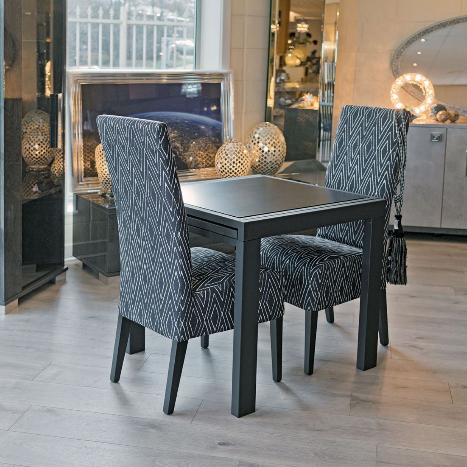 Frosted Black Glass Extending Dining Table