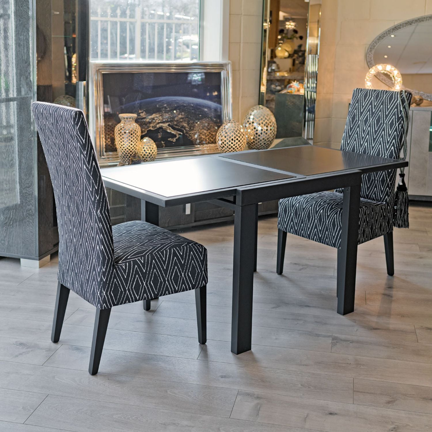 Frosted Black Glass Extending Dining Table