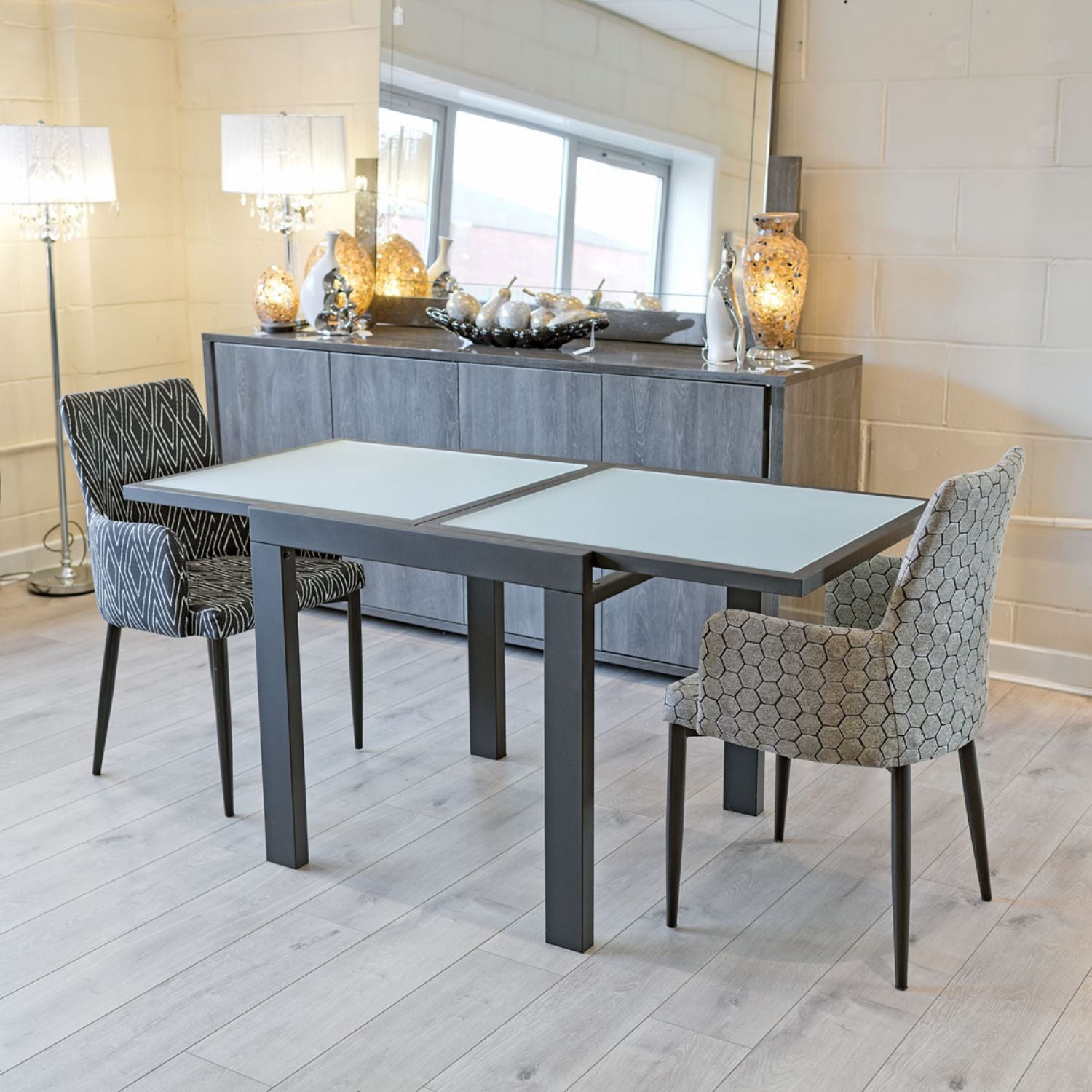 Frosted White Glass Extending Dining Table