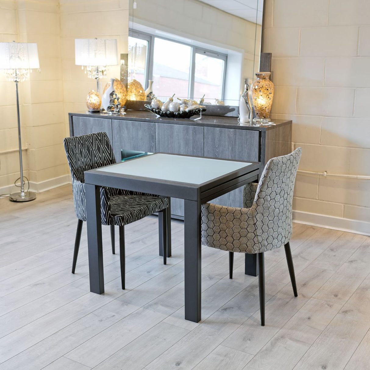 Frosted White Glass Extending Dining Table