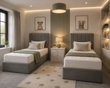 Grey Velvet Divan Bed Set with Headboard and Mattress