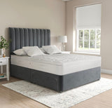 Grey Velvet Divan Bed Set with Headboard and Mattress