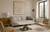 Luxury Cream Marble Effect Coffee Table with Silver and Gold Cross Base