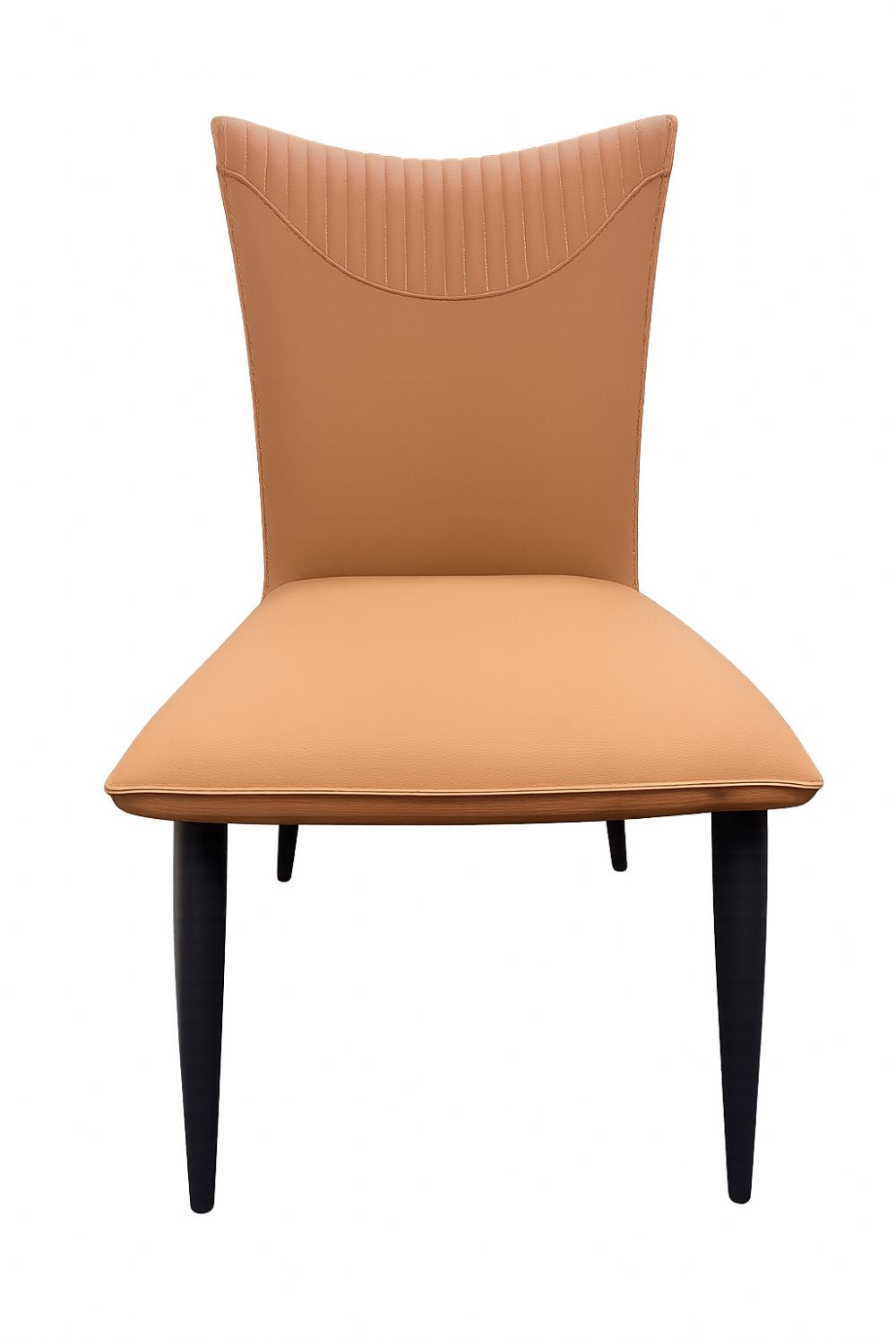 Modern Tan PU Upholstered Dining Chair with Black Metal Legs