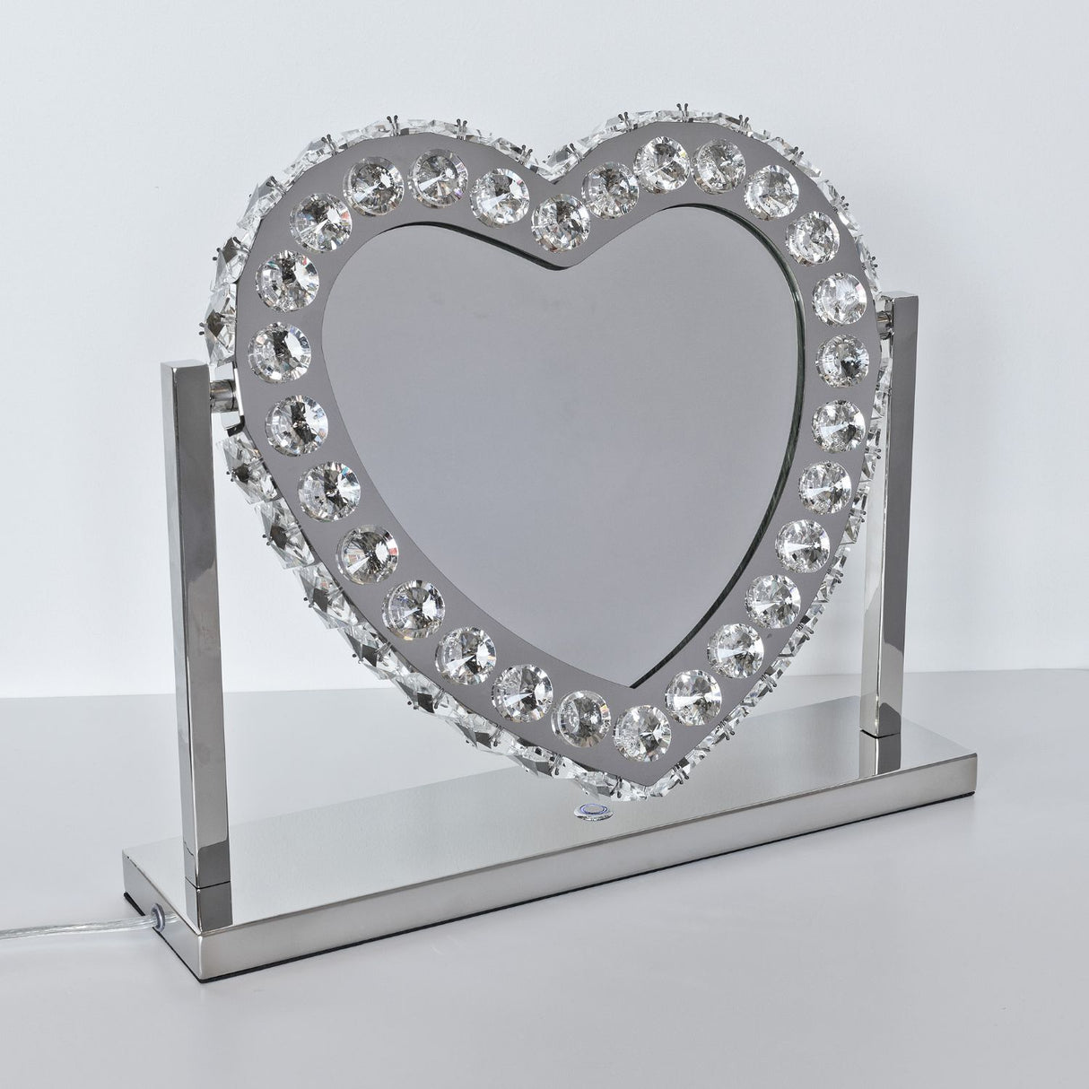 Glass Crystal Heart Light Up Mirror