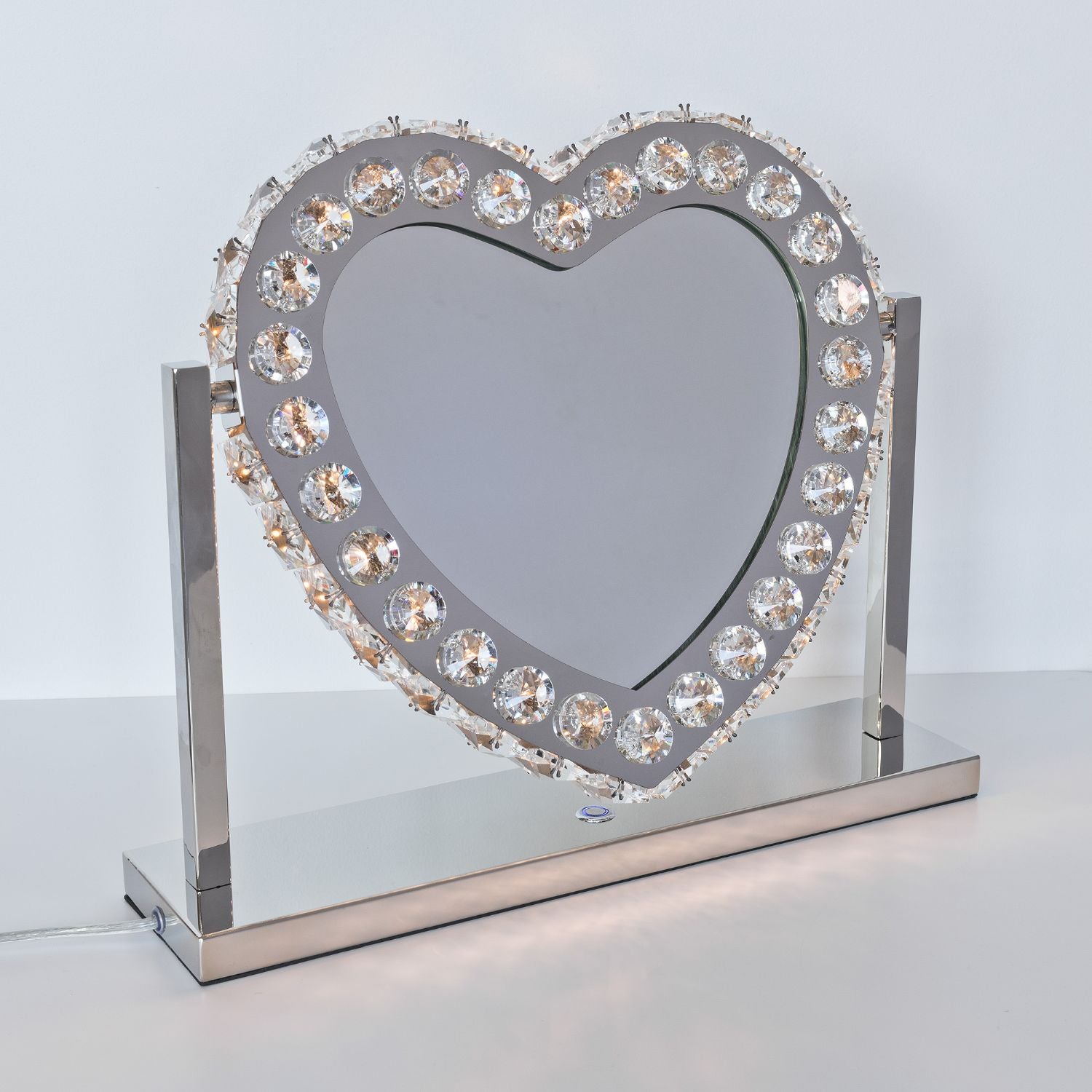 Glass Crystal Heart Light Up Mirror