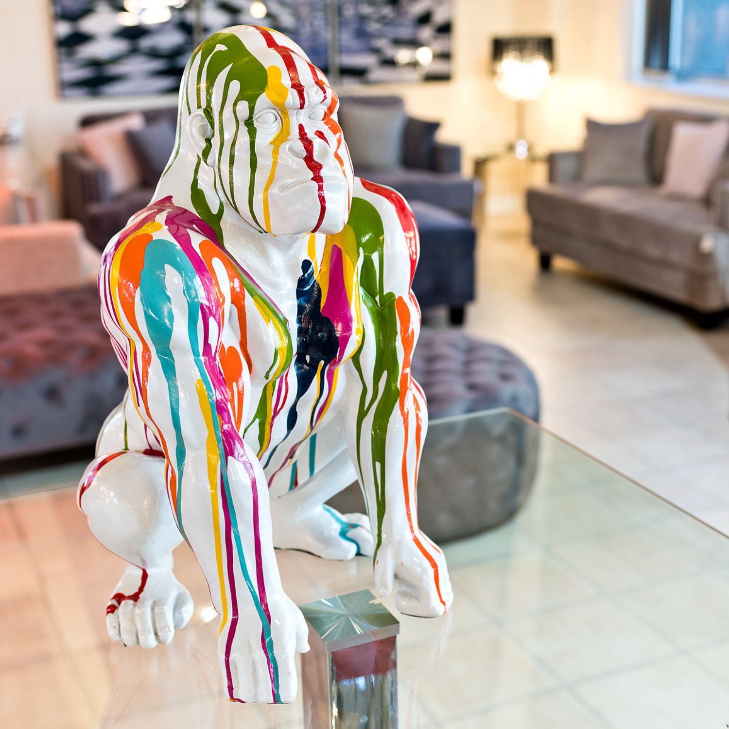 Painted White Gorilla Statuette
