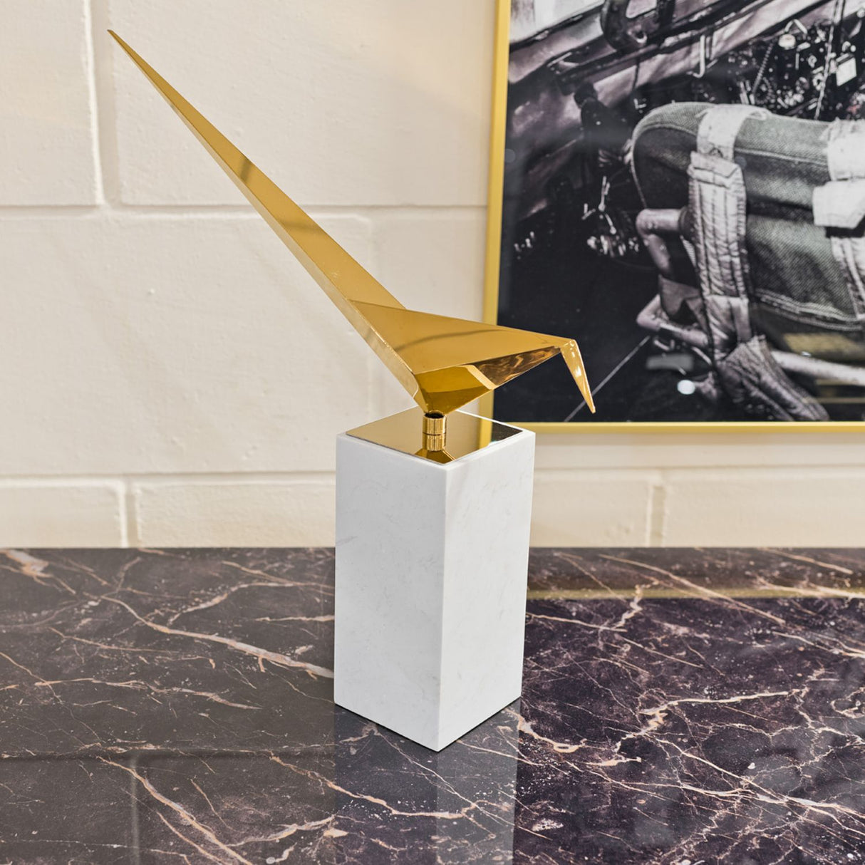 Long Tailed Tit on Medium Marble Plinth