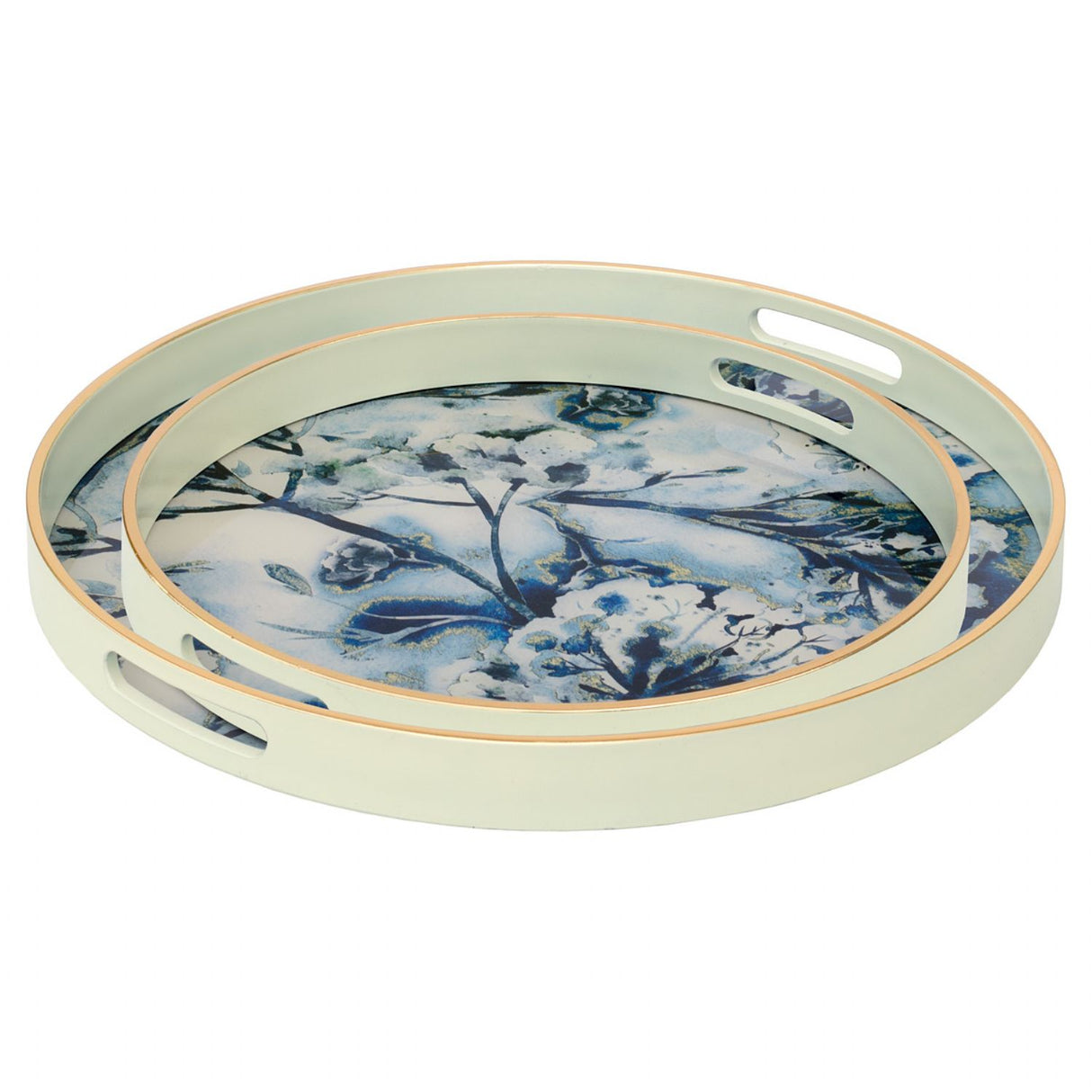 Circular Tray Set White Flower Design