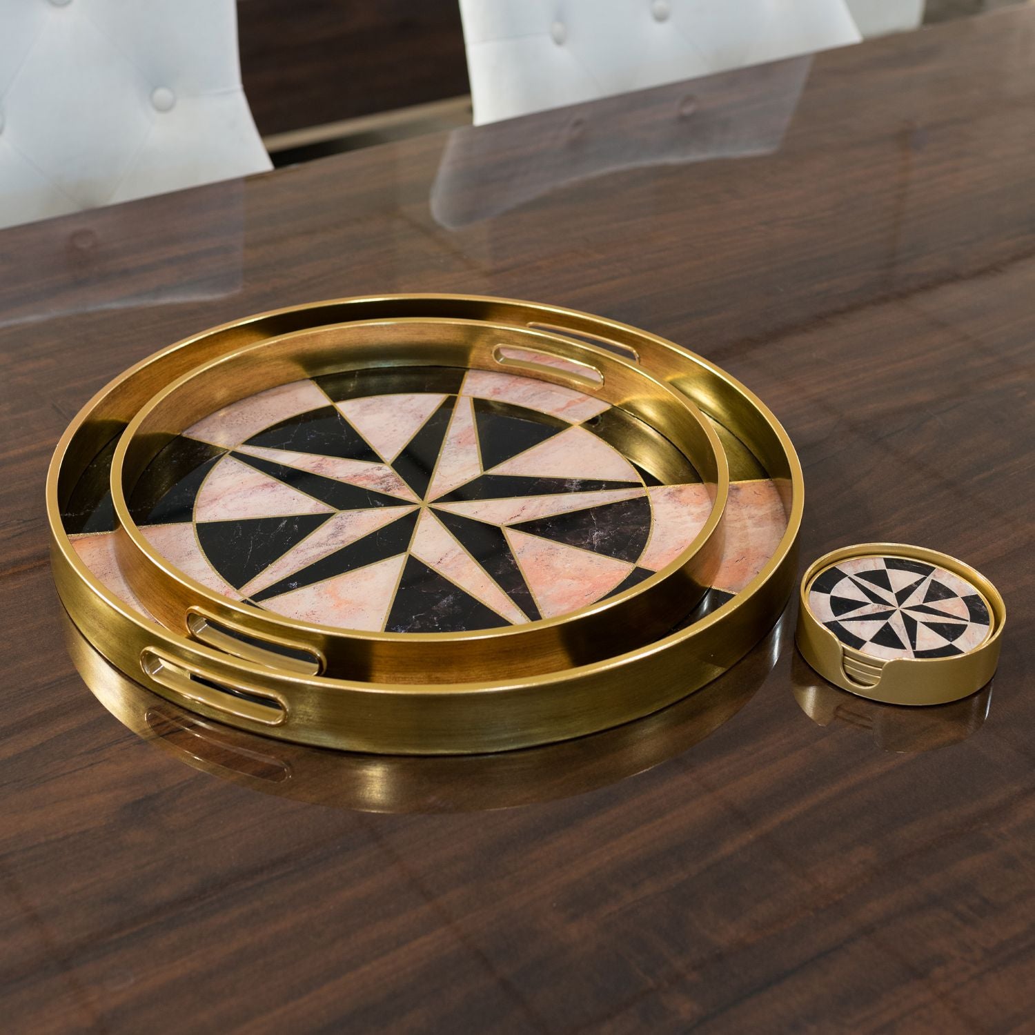 Circular Tray Set Compass Design