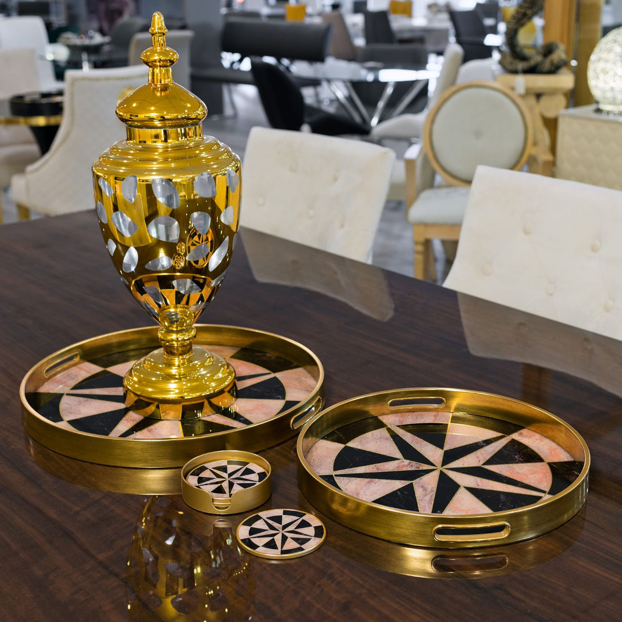 Circular Tray Set Compass Design