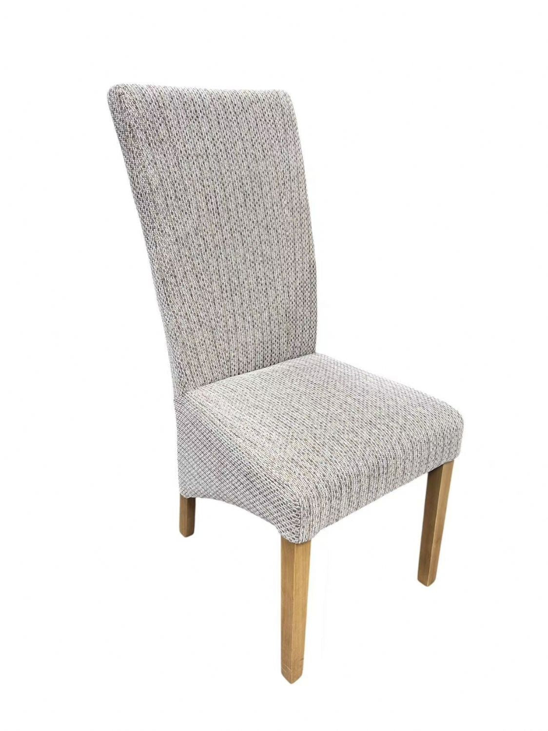 Mixed Brown Fabric Upholstered High Back Dining Chair with Oak Legs