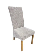 Mixed Brown Fabric Upholstered High Back Dining Chair with Oak Legs
