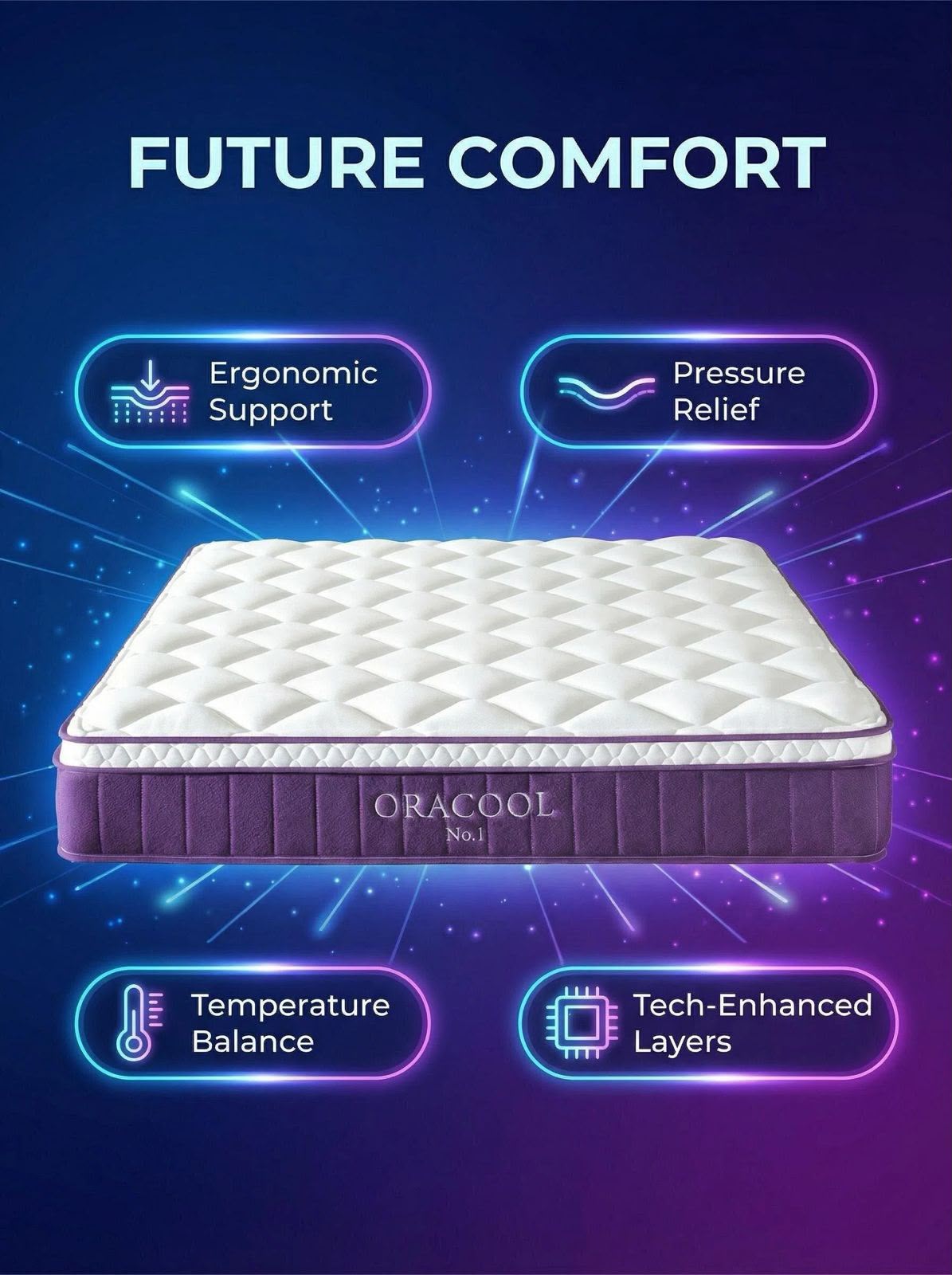ORACOOL No.1 Hybrid Mattress in a Box - 28cm Deep 7-Zone Pocket Spring, Medium