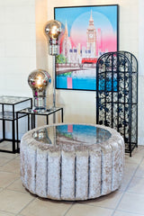 Large Glass Top Fabric Pouffe