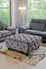 Square Grey Velvet Ottoman