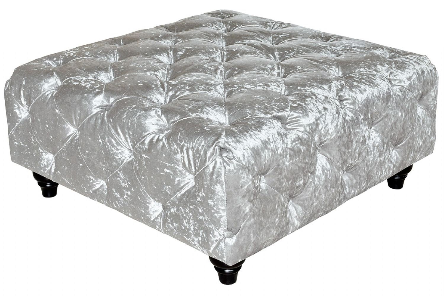 Square Silver Crush Velvet Ottoman