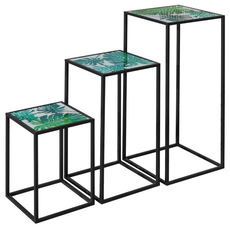 Nest of Three Tall Tables (Set of 3) – Green Leaf Top