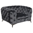 Black Velvet Fabric Deep Button Arm Chair Metal Legs