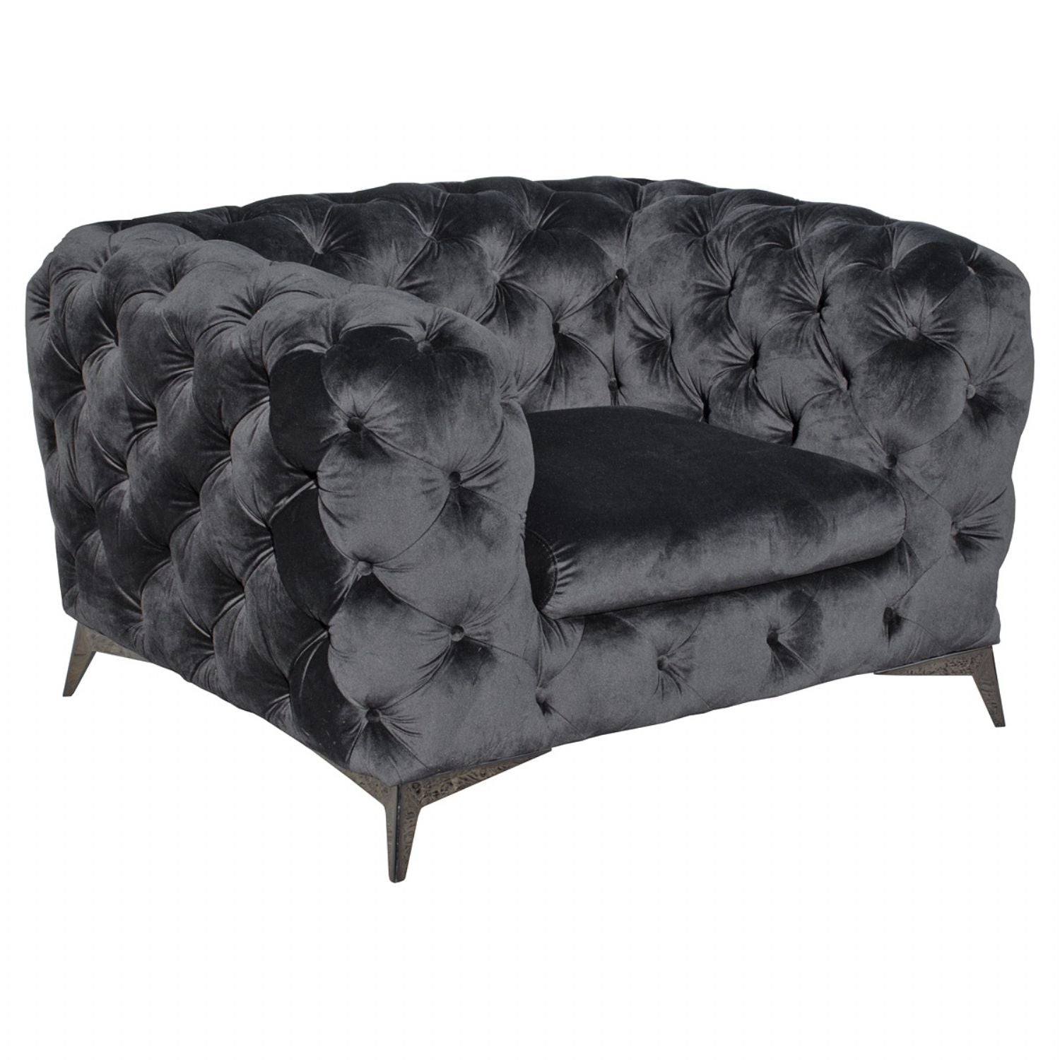 Black Velvet Fabric Deep Button Arm Chair Metal Legs