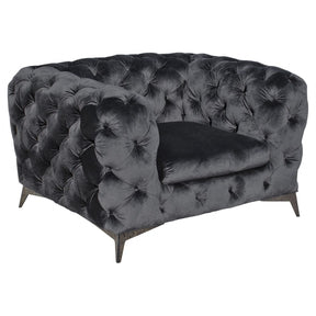 Black Velvet Fabric Deep Button Arm Chair Metal Legs