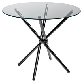 Black Chrome Criss Cross Round Clear Glass Top Dining Table