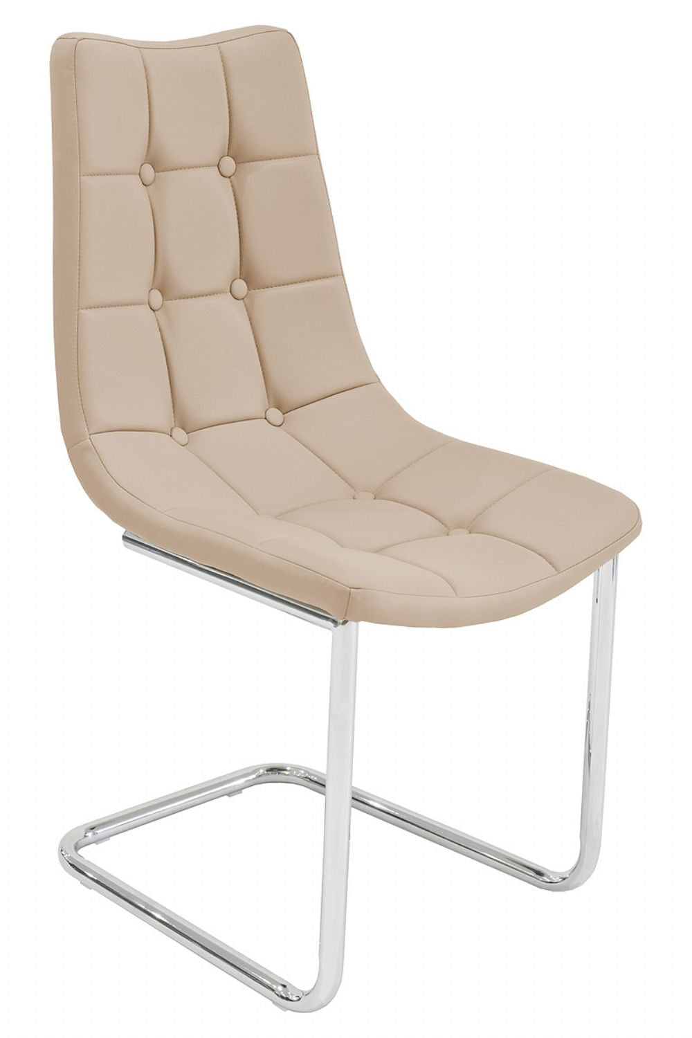 Cream Leather Chrome Buttoned Dining Chair Cantilever Legs