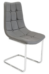 Grey Leather Chrome Buttoned Dining Chair Cantilever Legs