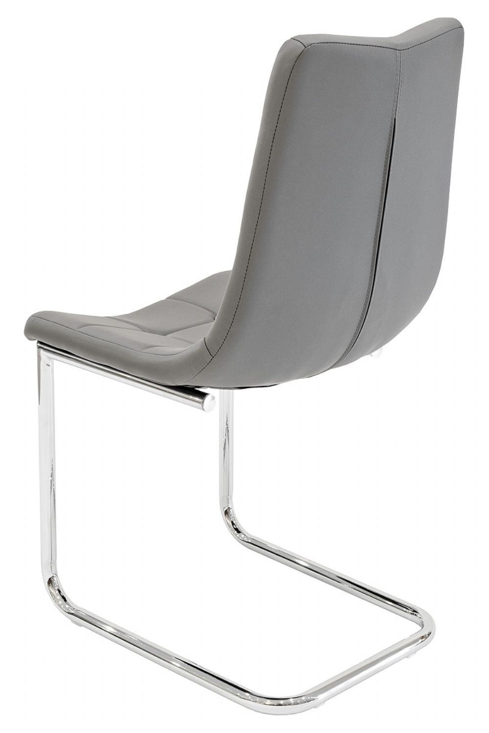 Grey Leather Chrome Buttoned Dining Chair Cantilever Legs