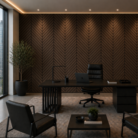 Superlightweight Herringbone - Self Adhesive Acoustic Wall Panels - 120cm x 30cm (4 pack) - Smoked Oak