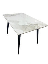 Luxury Grey Marble Effect Ceramic Dining Table with Black Legs
