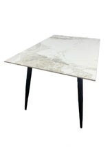 Luxury Grey Marble Effect Ceramic Dining Table with Black Legs