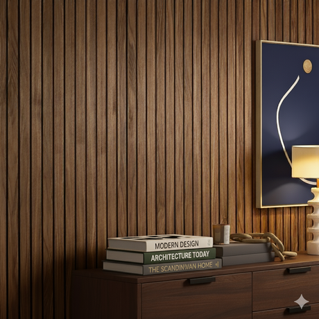 Wood Veneer Acoustic Wide Slat Wall Panels - 3-sided - 240cm x 30cm (2 pack) - Walnut